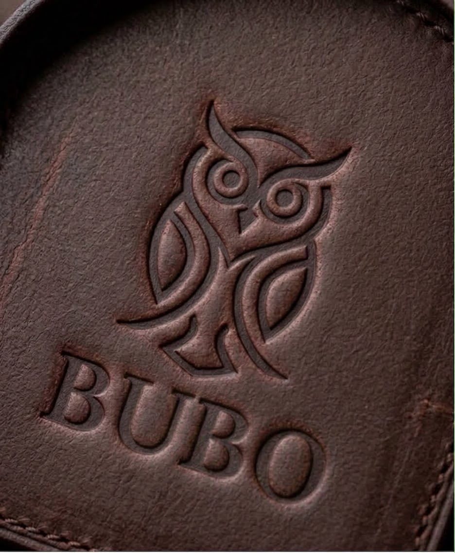 Deri üzerine kabartma Bubo baykuş logosu