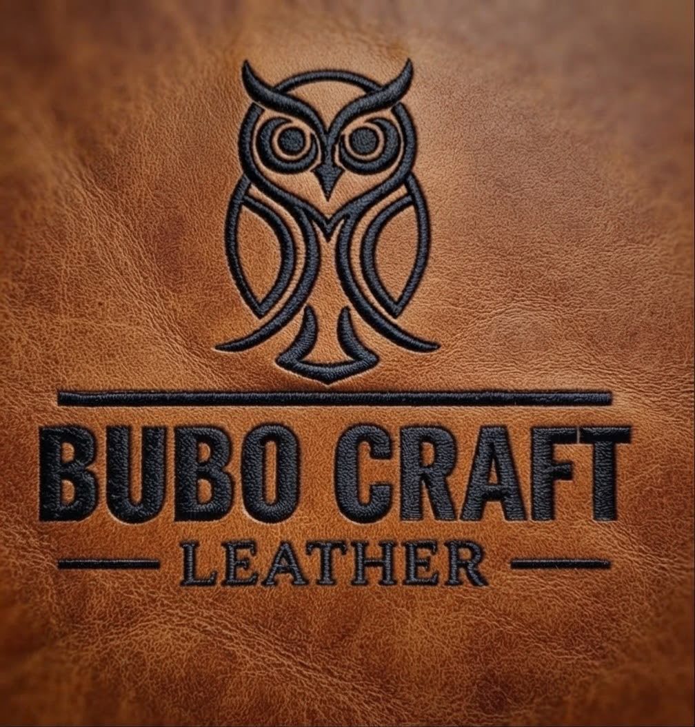 Deri üzerine nakışlı Bubo Craft Leather logosu
