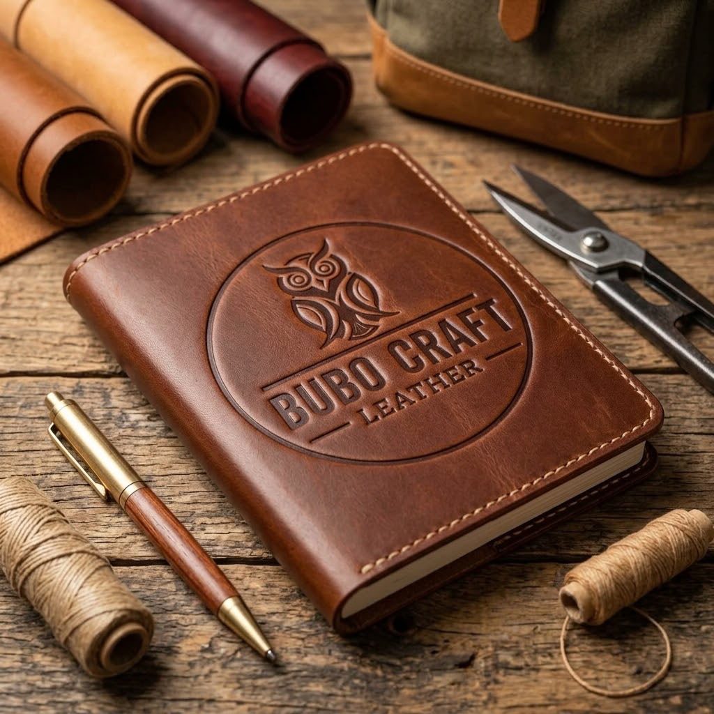 Kabartma logolu deri defter kılıfı